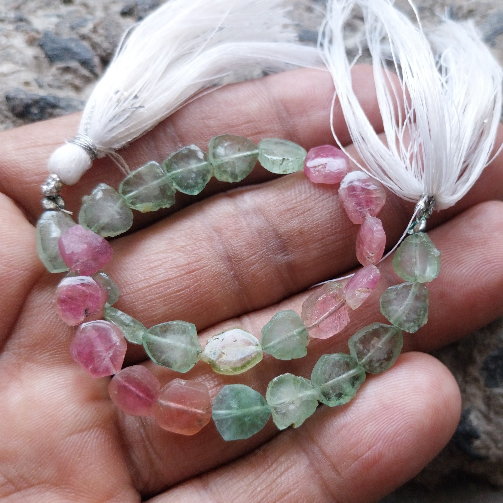 38 Carat 6×7 to 6.5×7.5 MM Natural Center Drilled Multi Tourmaline 8 inch Beads