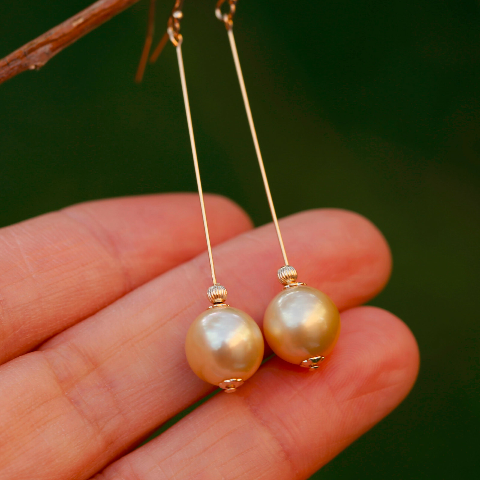 9.5-10mm natural high luster Australia gold seawater Pearl 14KGF Earring 57mm #2