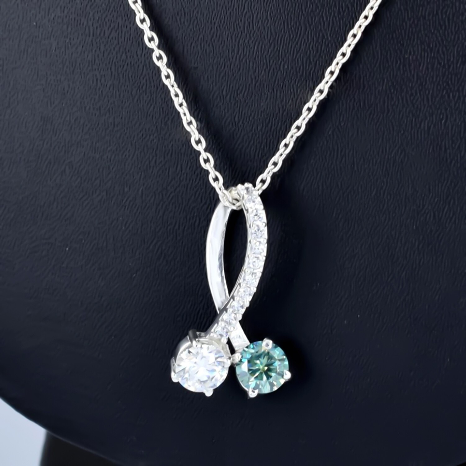 1.90 Ct Blue Moissanite Round Cut Bridal Pendant in 925 Sterling Silver Women
