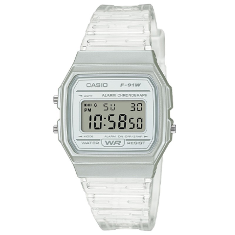 CASIO F91WS-7C Silver Translucent Unisex Digital Watch NEW