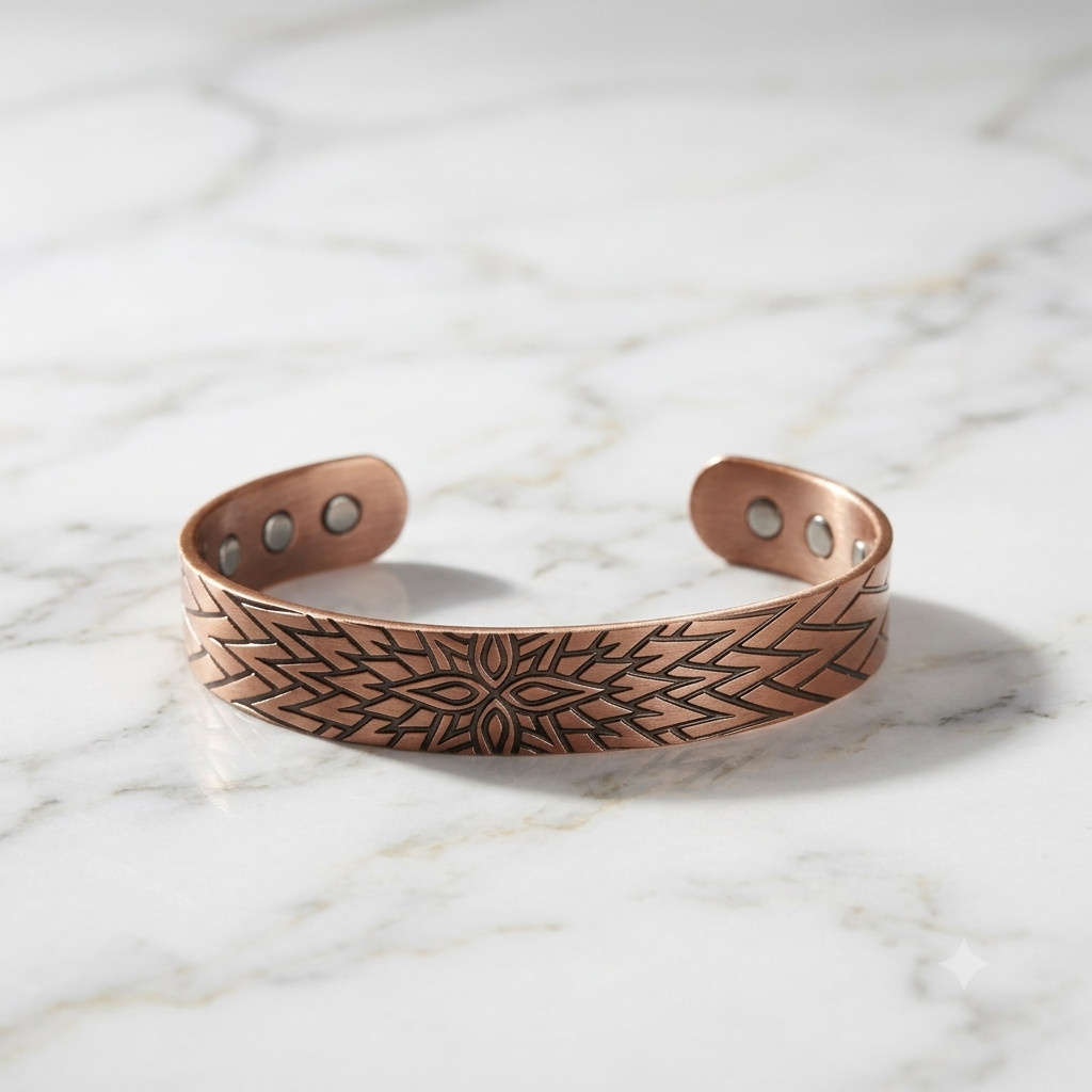 Artisan Pure Solid Copper Magnetic Bracelet Arthritis Therapy Cuff Flower