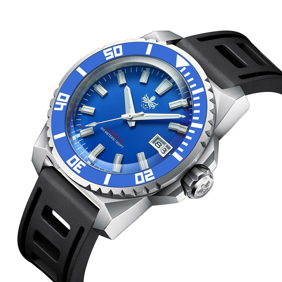Phoibos LEVIATHAN 500M Steel Automatic Black Ceramic Blue Diver Men’s Watch
