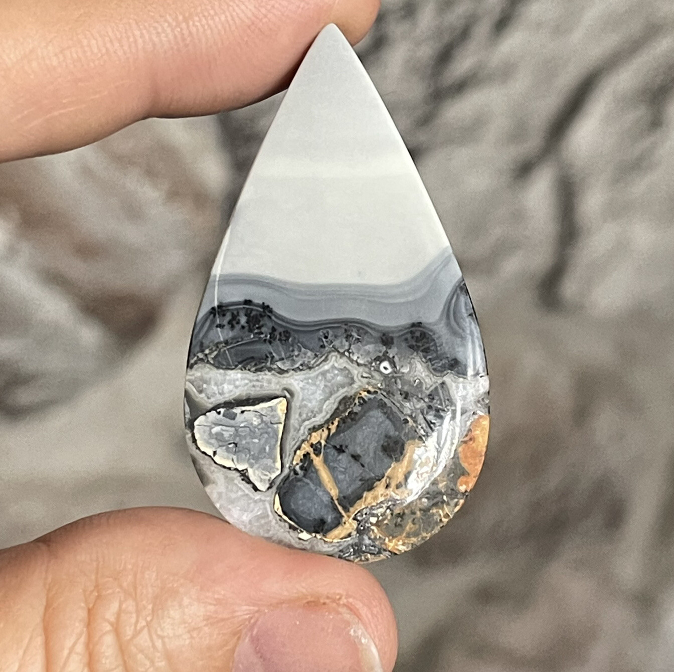 45.9x26x5.6mm Scenic Teardrop Maligano Jasper Cabochon Loose Picture Stone