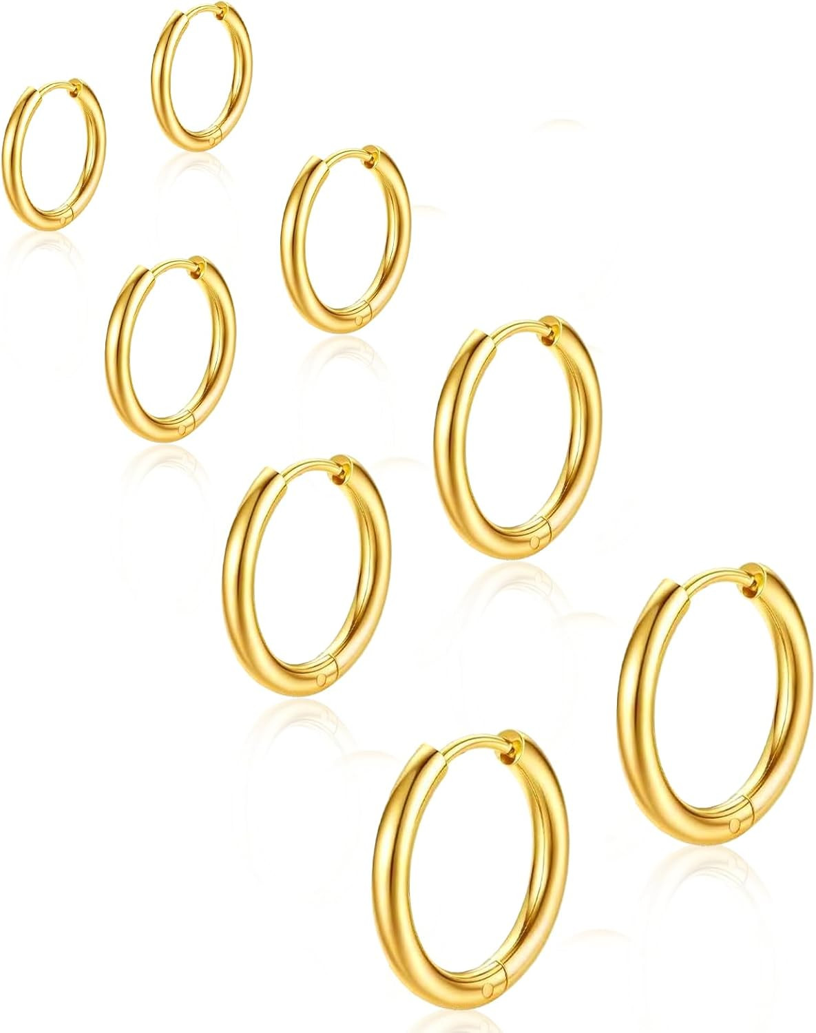 Small Gold Huggie Hoop Earrings Set for Women, 4 Pairs 14K Gold Plated Surgic…