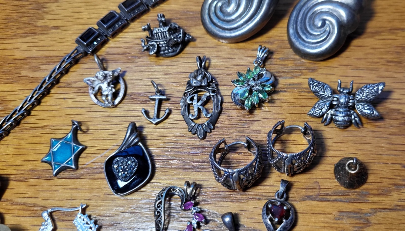 70+grams 22 Pices MARKED 925,SILVER EARRING,PENDANTS, BRACELET.WEARABLE,SELLABLE