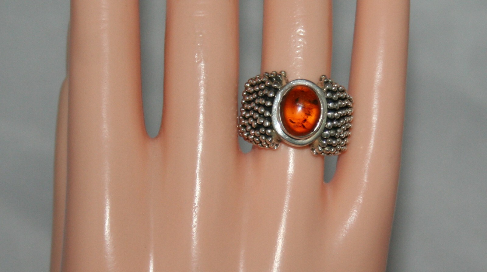 Silpada Sterling Silver Beaded Amber Cabochon Wide Band Ring R0893 Size 6