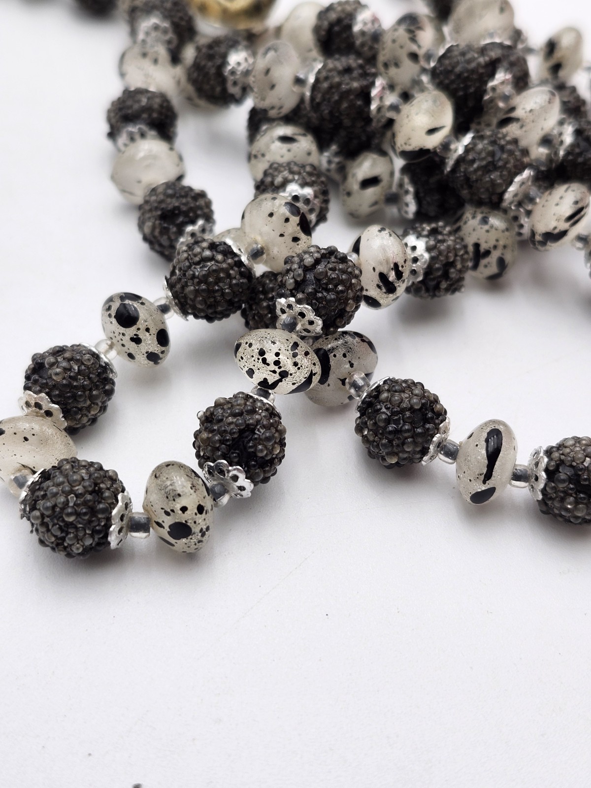 Vintage Black & Clear Bead Multi Strand Necklace Elegant