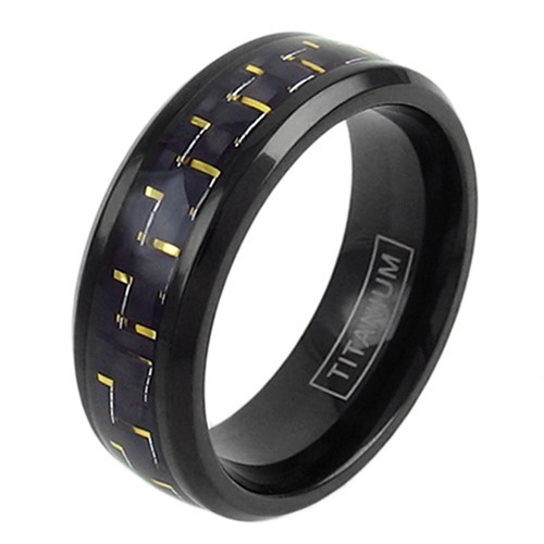 Black Titanium Men’s Yellow Carbon Fiber Band Ring Sizes 9-13