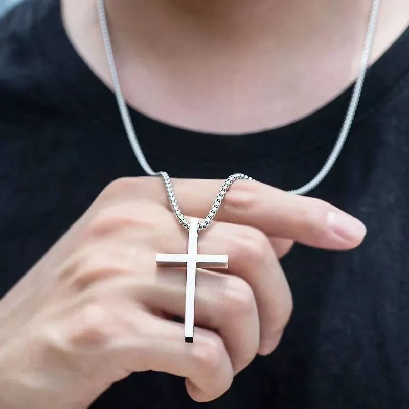 316L Solid Stainless Steel Plain Cross Pendant Necklace 28 inches Chain
