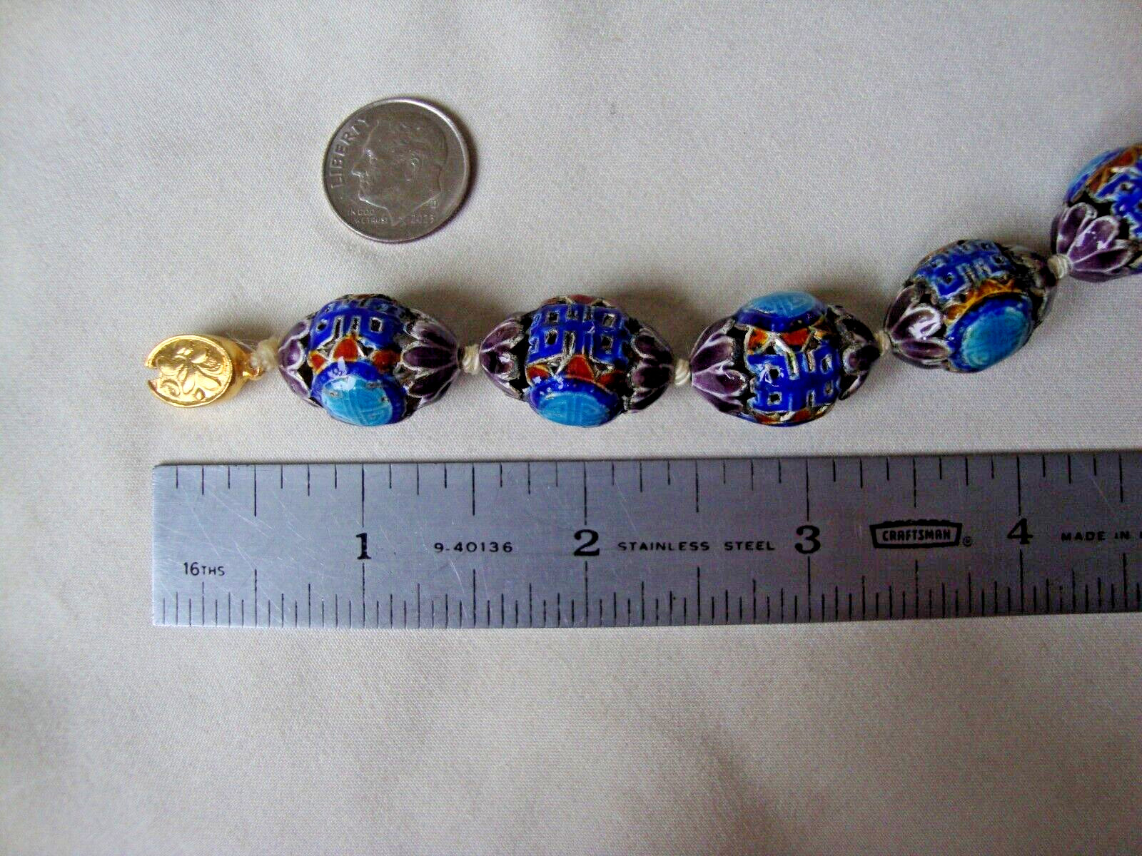 VINTAGE CHINESE EXPORT CLOISONNE MULTICOLOR DOUBLE SHOU SILVER EGG BEAD NECKLACE