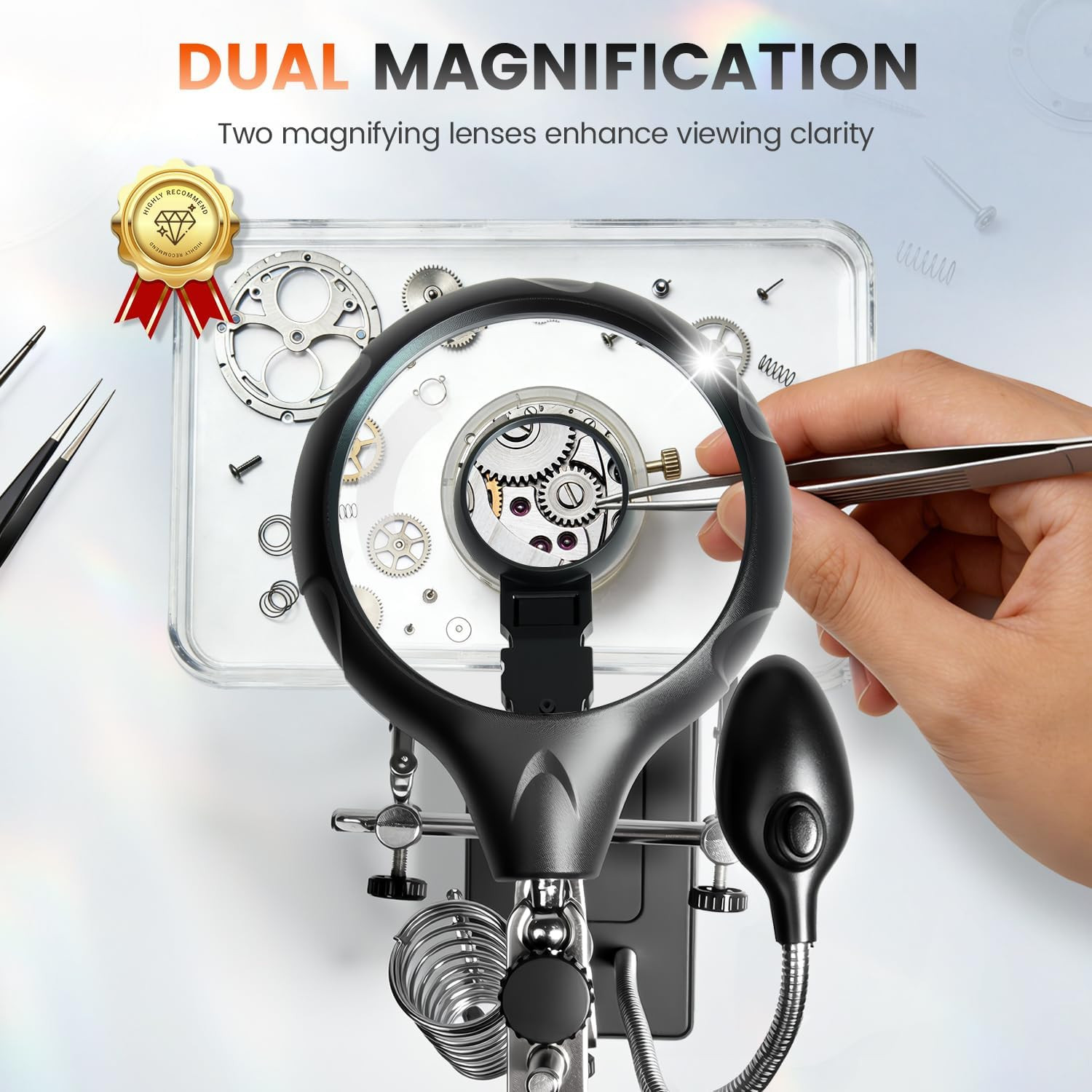 Desktop LED Lighted Magnifying Glass Soldering Station, Adjustable