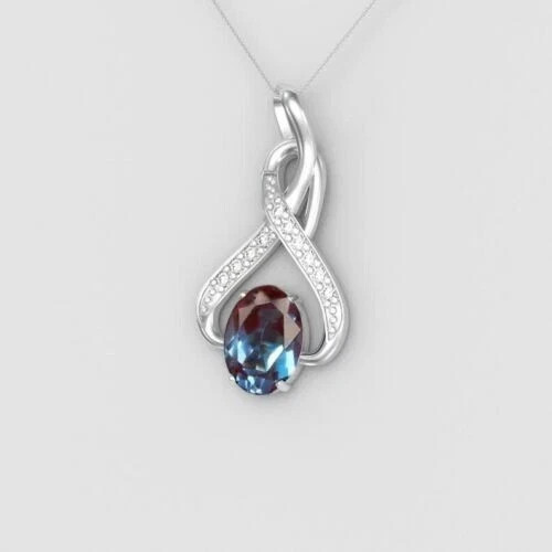 2.7Ct Oval Lab-Created Alexandrite Women’s Chain Pendant 14K White Gold Plated