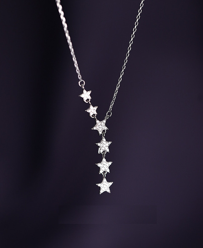 925 Sterling Silver Star CZ Drop Y Lariat Pendant 16+2″ Necklace Choker Box D31