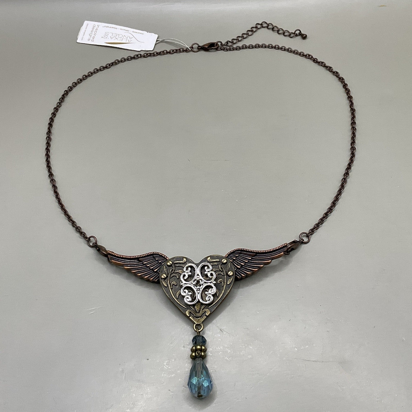 Alexa’s Angels Necklace Mixed Metal Heart Crystal Drop Pendant Brooch