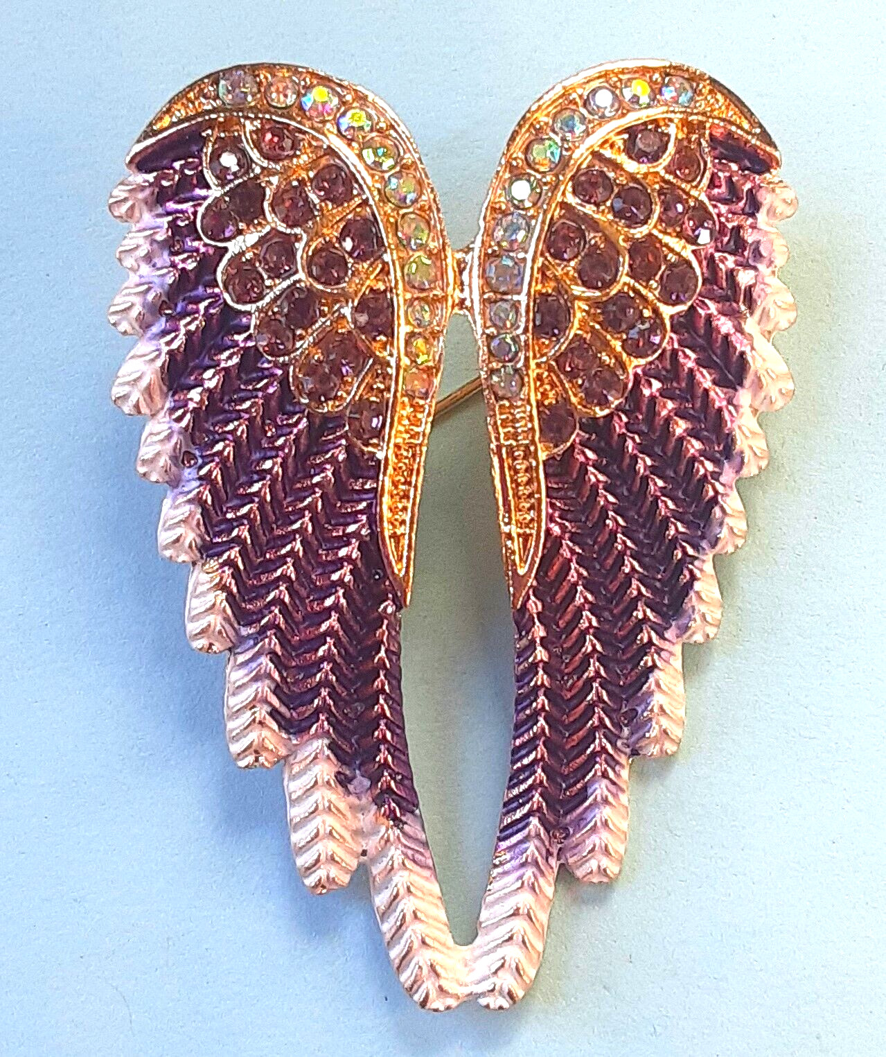 violet ANGEL WINGS BROOCH with crystals in GIFT BOX Gold color #BR12