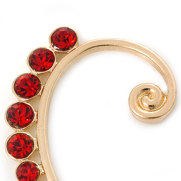 1 Pc Red Crystal Ear Cuff With Comb In Gold Plating – Only For The Right Ear