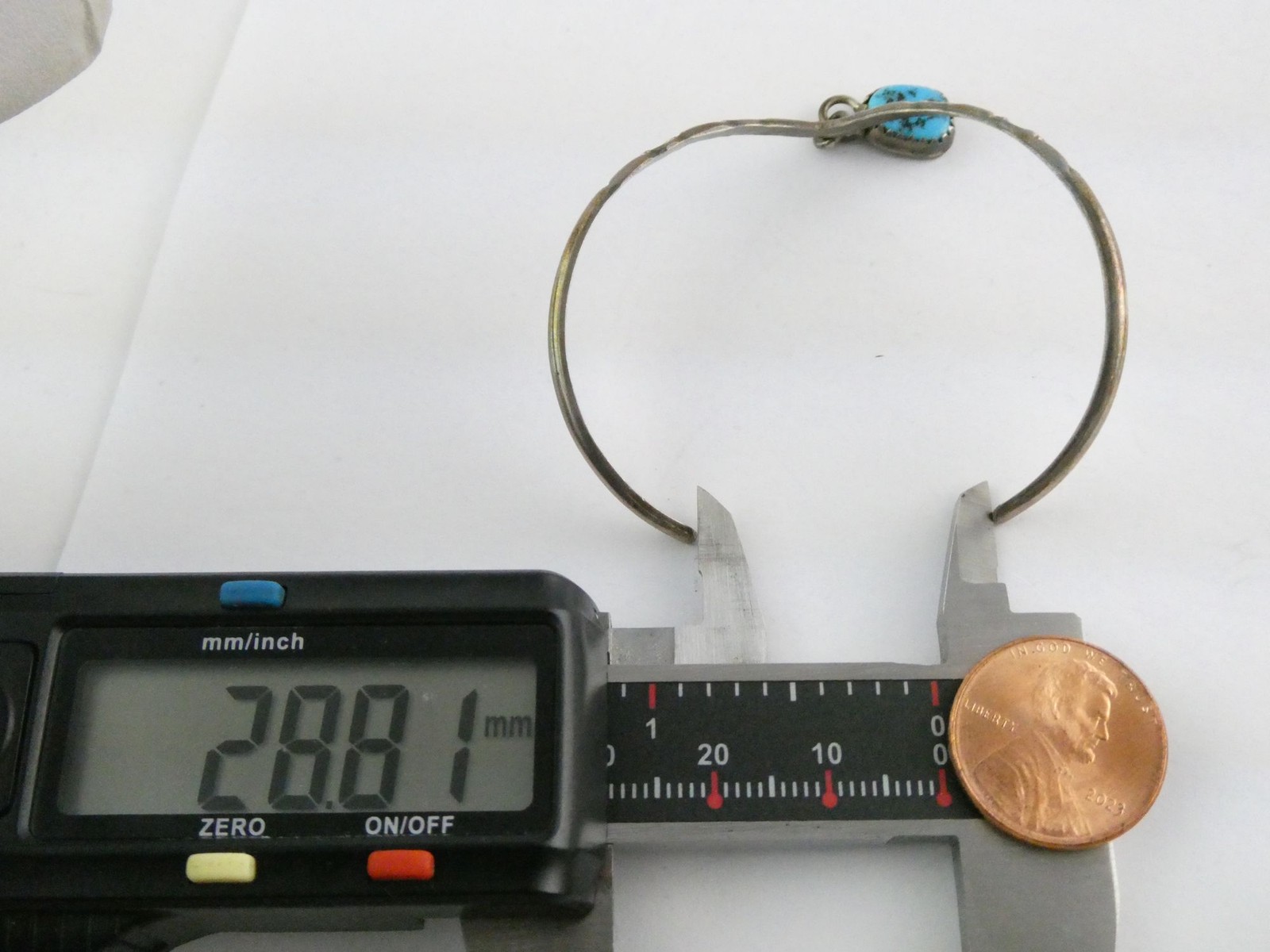 Southwestern Sterling Silver V Shape Turquoise Drop Design Cuff Bracelet 6.25 In