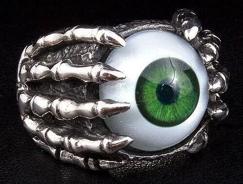 Sterling Silver Gothic Green Eye Ring