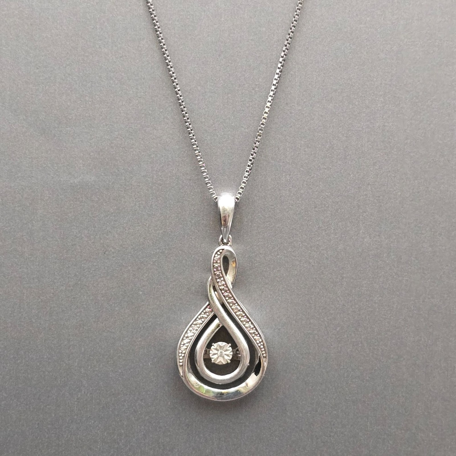 Sterling Silver Dancing Diamond Infinity Teardrop Pendant Necklace 18″ Box Chain