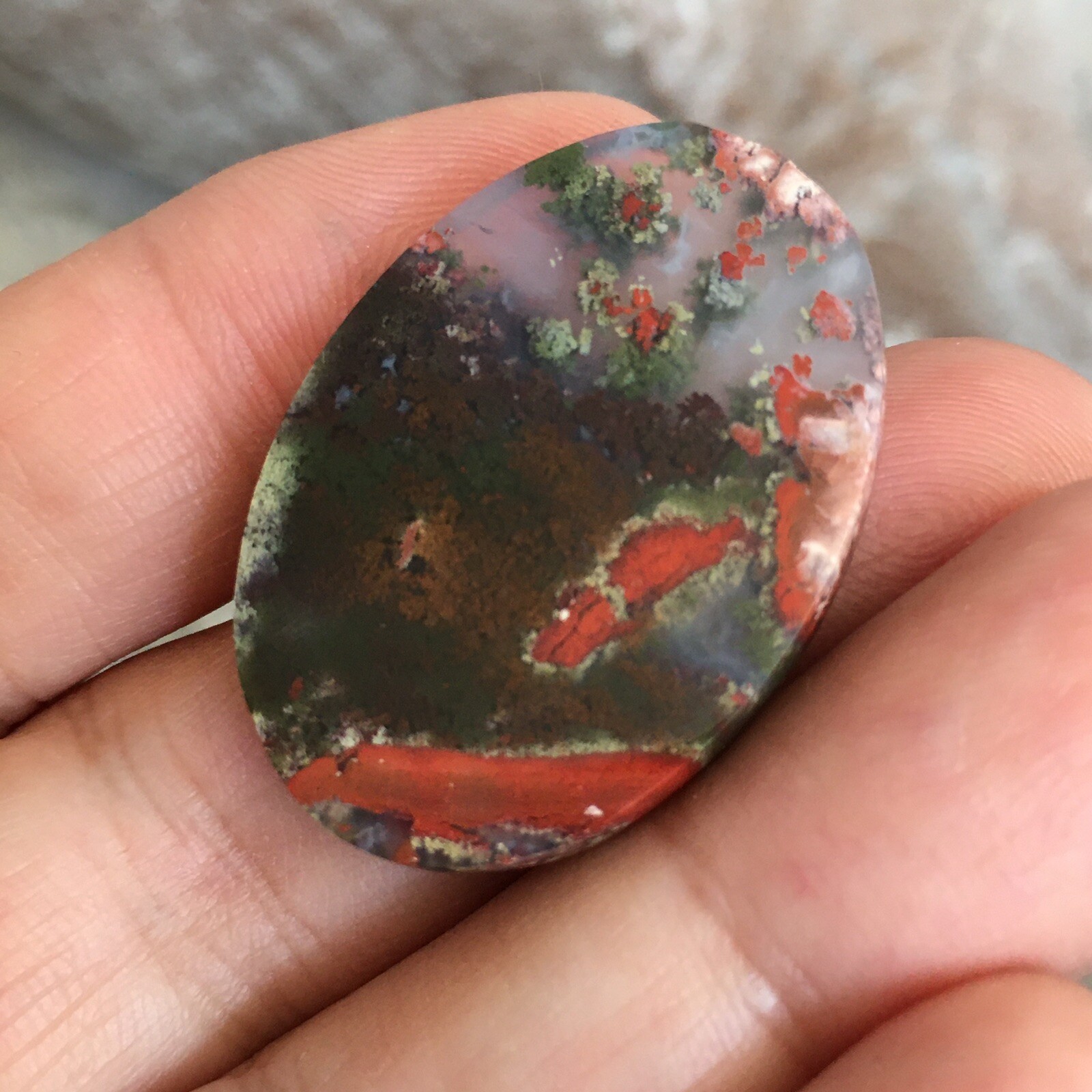 31.7×22.5x6mm Fine Garden Moss Agate Oval Cabochon Loose Picture Stone