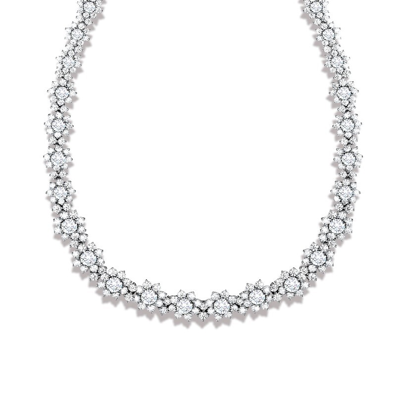 Round Moissanite Flower Tennis Chain Women Wedding Necklace 925 Sterling Silver