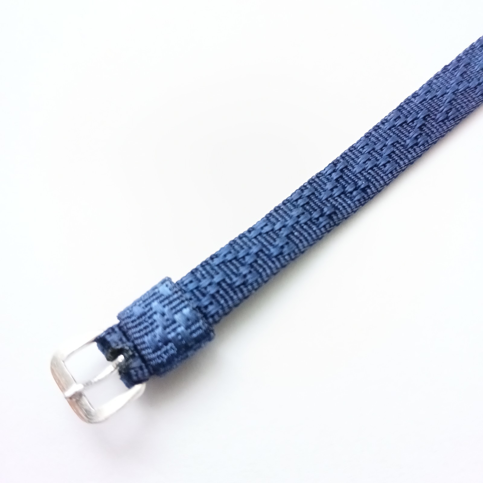 Vintage Blue Nylon Patterned One Piece 9mm Watch Strap Silver Buckle