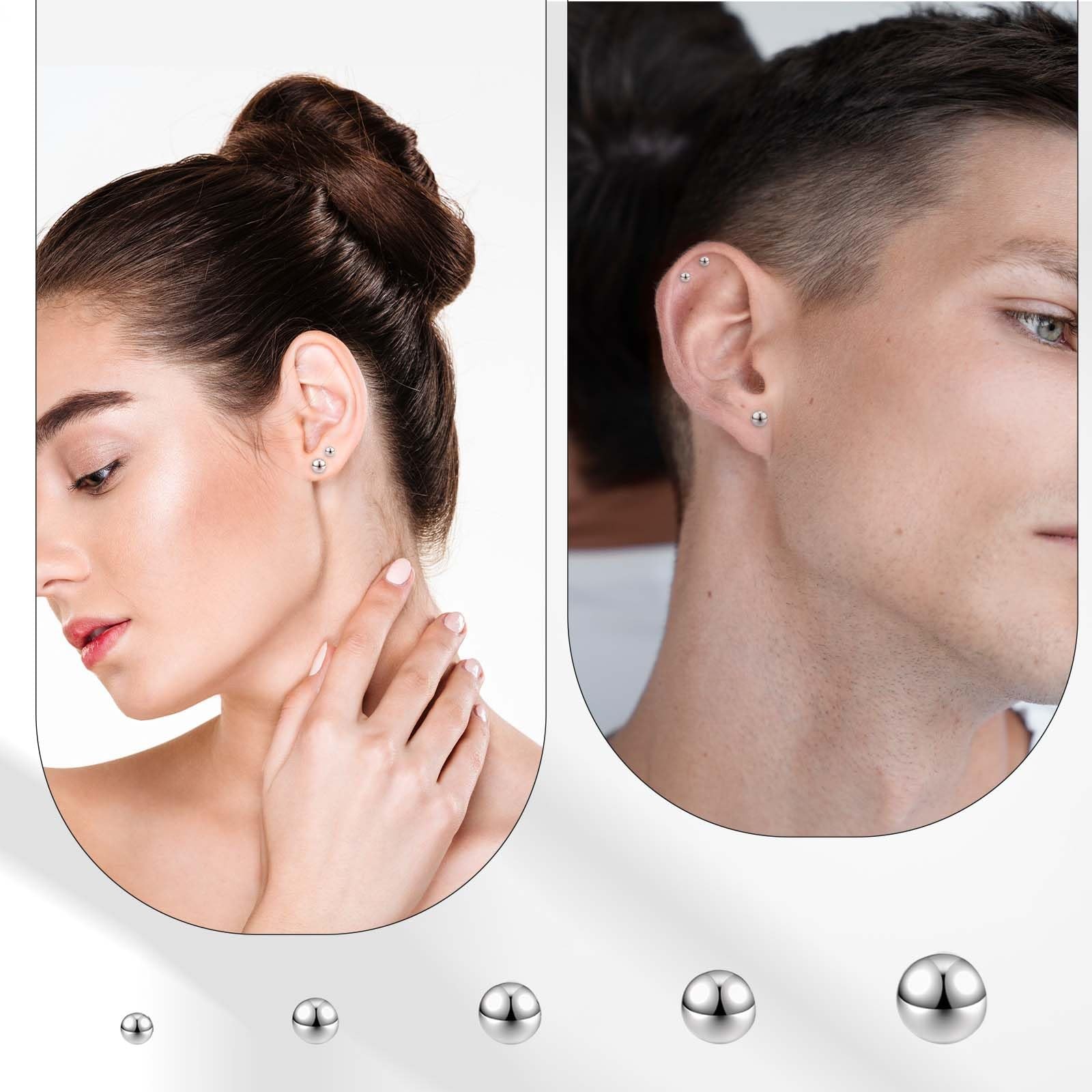 Stainless Steel Stud Earrings for Women & Men 2mm, 3mm, 4mm, 5mm, 6mm, Silver