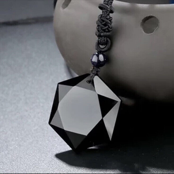 Black Obsidian Hexagram Pendant Men Women Necklace Amulet Energy Protection