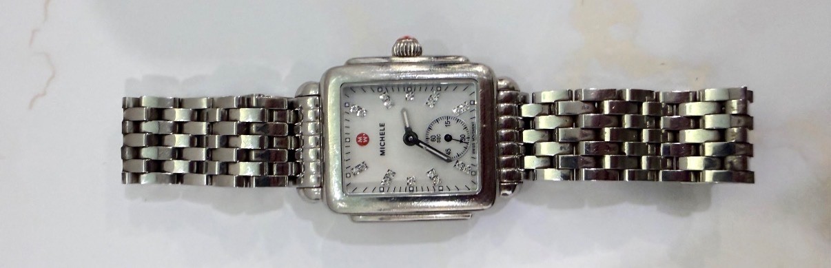 Michele watch for woman. Deco Mid Diamond Dial Bracelet Watch, 28mm x 30mm