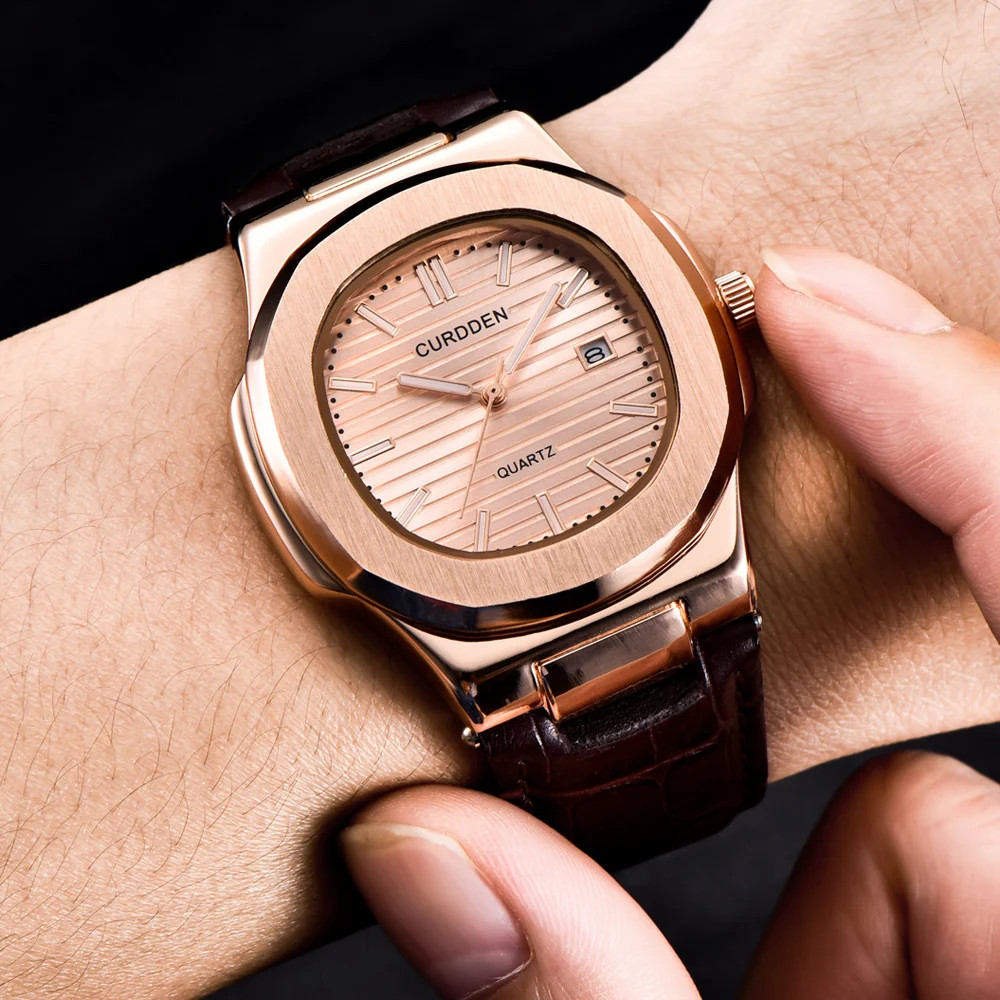 Mens Square Dial Analog Quartz Watch With Leather Look Strap Not Water