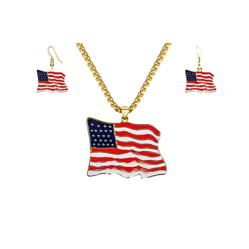 American Flag Earrings Independence Day Necklace July 4th Copper Jewelry Set