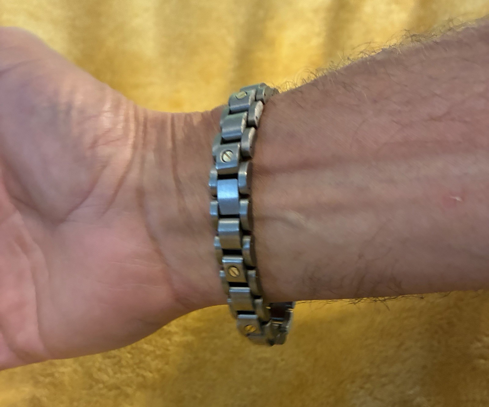 Men’s Titanium w/ 14K Gold Screws & Fold-over Box Clasp 8.25” Bracelet