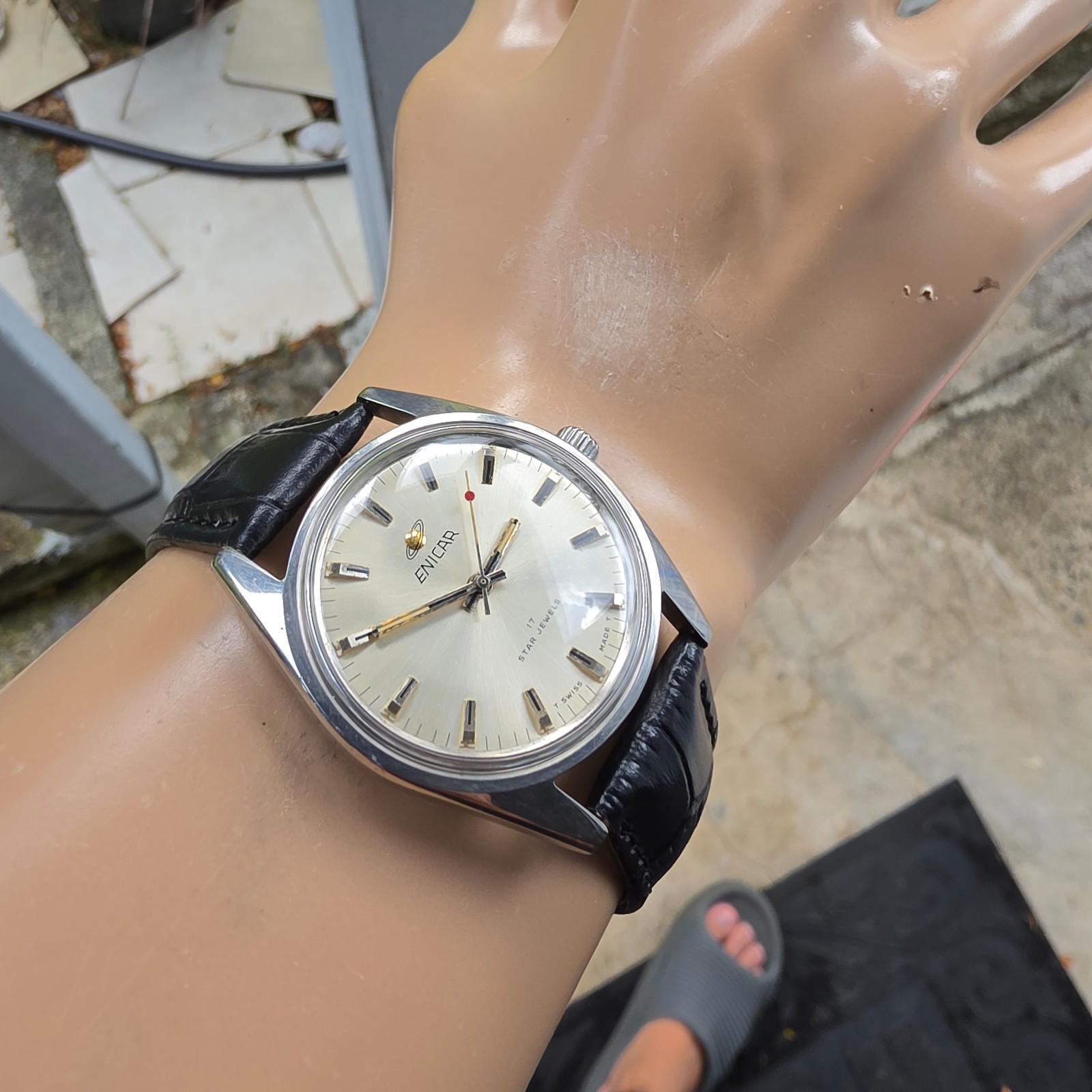 Vintage ENICAR Ocean Pearl men’s manual wind watch AR-160 swiss made 1970s