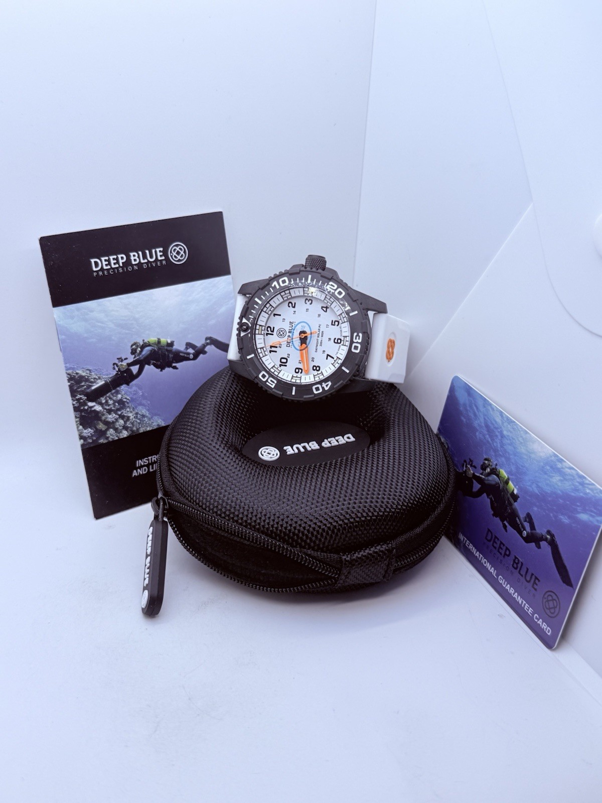 Deep Blue DAYNIGHT 43MM DIVER SOLAR POWERED PC WHITE DIAL 3 COLOR TUBES‼️
