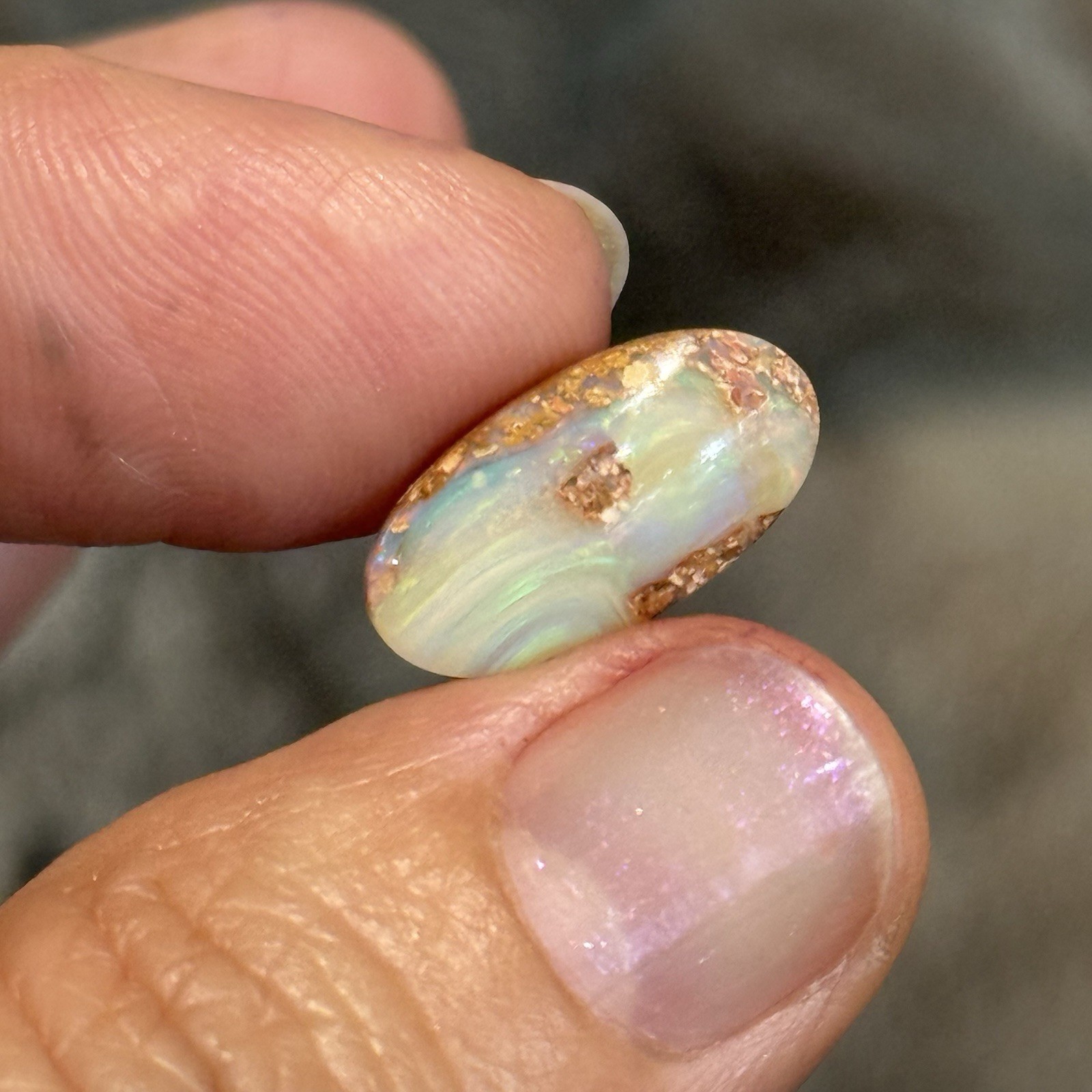 4.35ct 16.3×8.5×4.9mm Australian Crystal Pipe Boulder Opal Oval Cabochon Gem