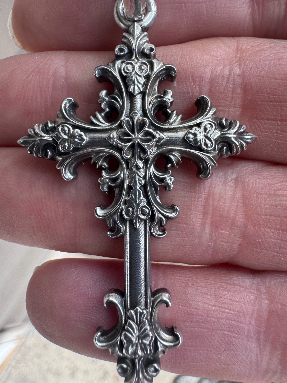 Oxidized Gothic Cross Charm Pendant 2.5″ Polished Solid Sterling Silver .925