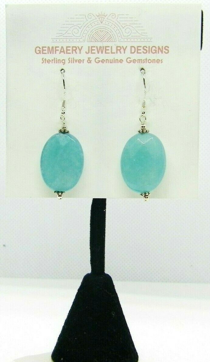 Sterling Silver Faceted BLUE AGATE Gemstone Dangle Earrings #5600…Handmade USA