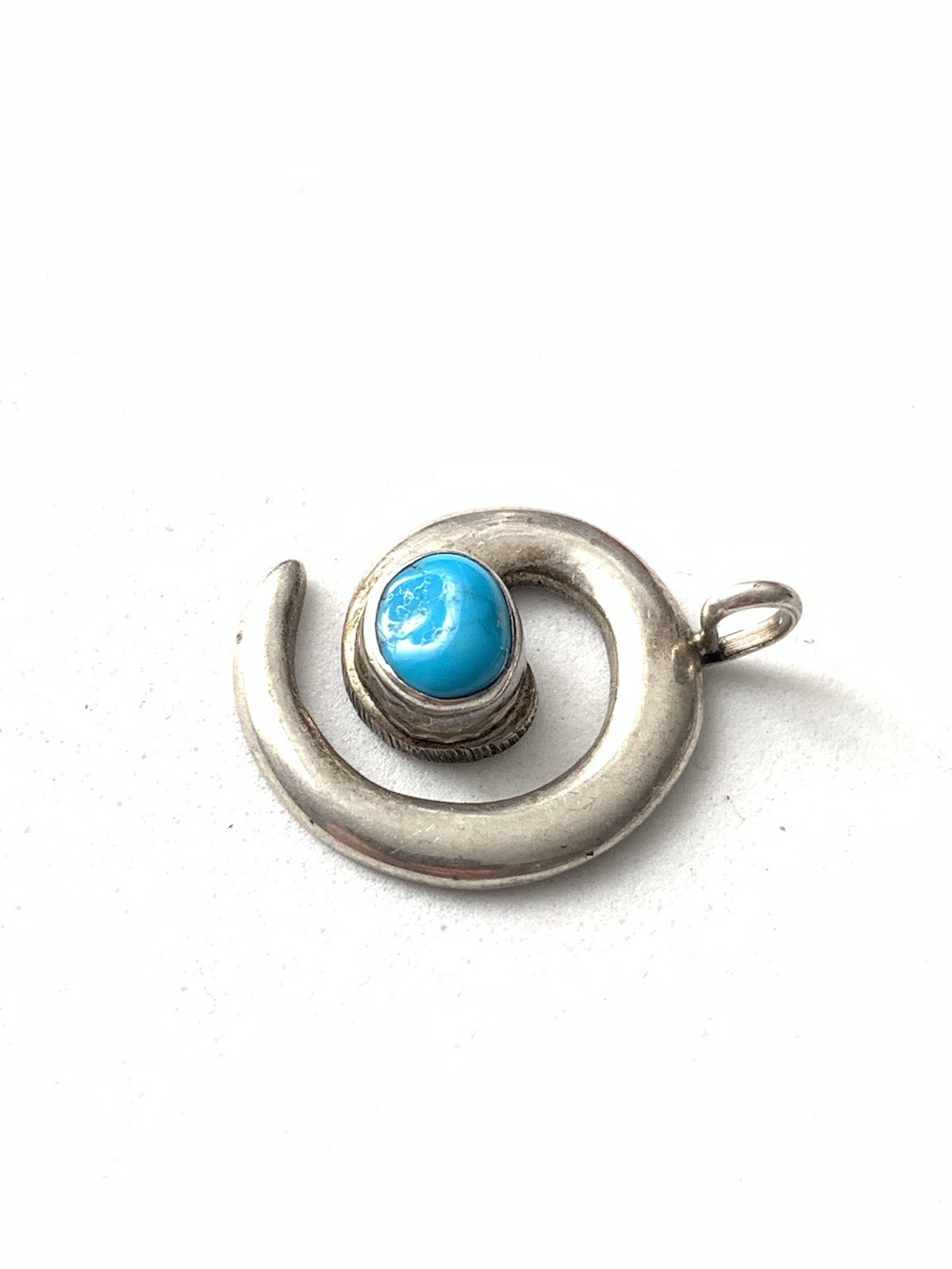 Lowell Draper Navajo Turquoise Sandcast Sterling Silver Spiral Swirl Pendant