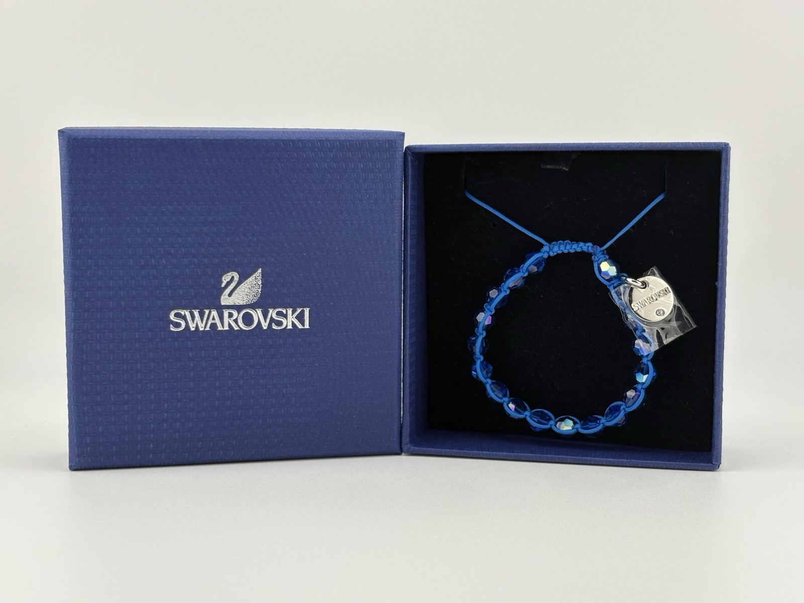 Swarovski Siam Capri Blue Bracelet Cotton Cord Adjustable Crystal Bead