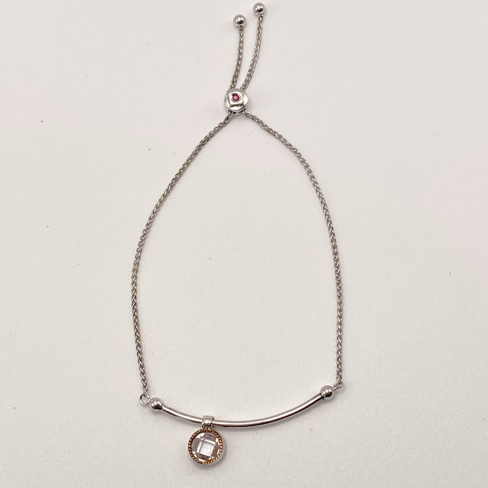 ELLE 925 Sterling Silver Bracelet Adjustable Ruby Accent Stone Slider CZ Stone