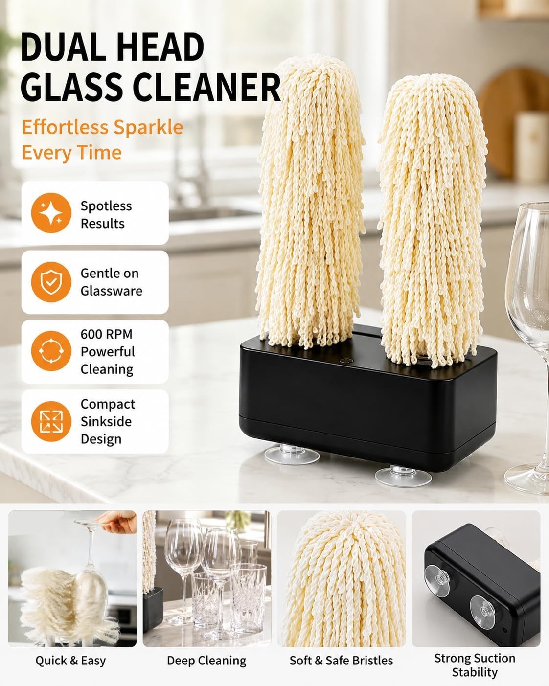 Eco-Friendly Wine Glass Cleaner Polisher Machine for Home Kitchen – 600 RPM Wash