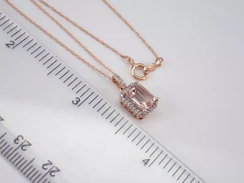 3Ct Emerald Cut Simulated Morganite Halo Lovely Pendant In 14K Rose Gold Plated