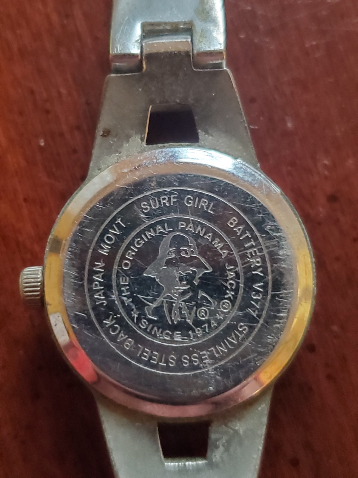 PANAMA JACK ‘Surf Girl’ Watch Vntg – Blue Flowers, Silver Link Band – Not Tested