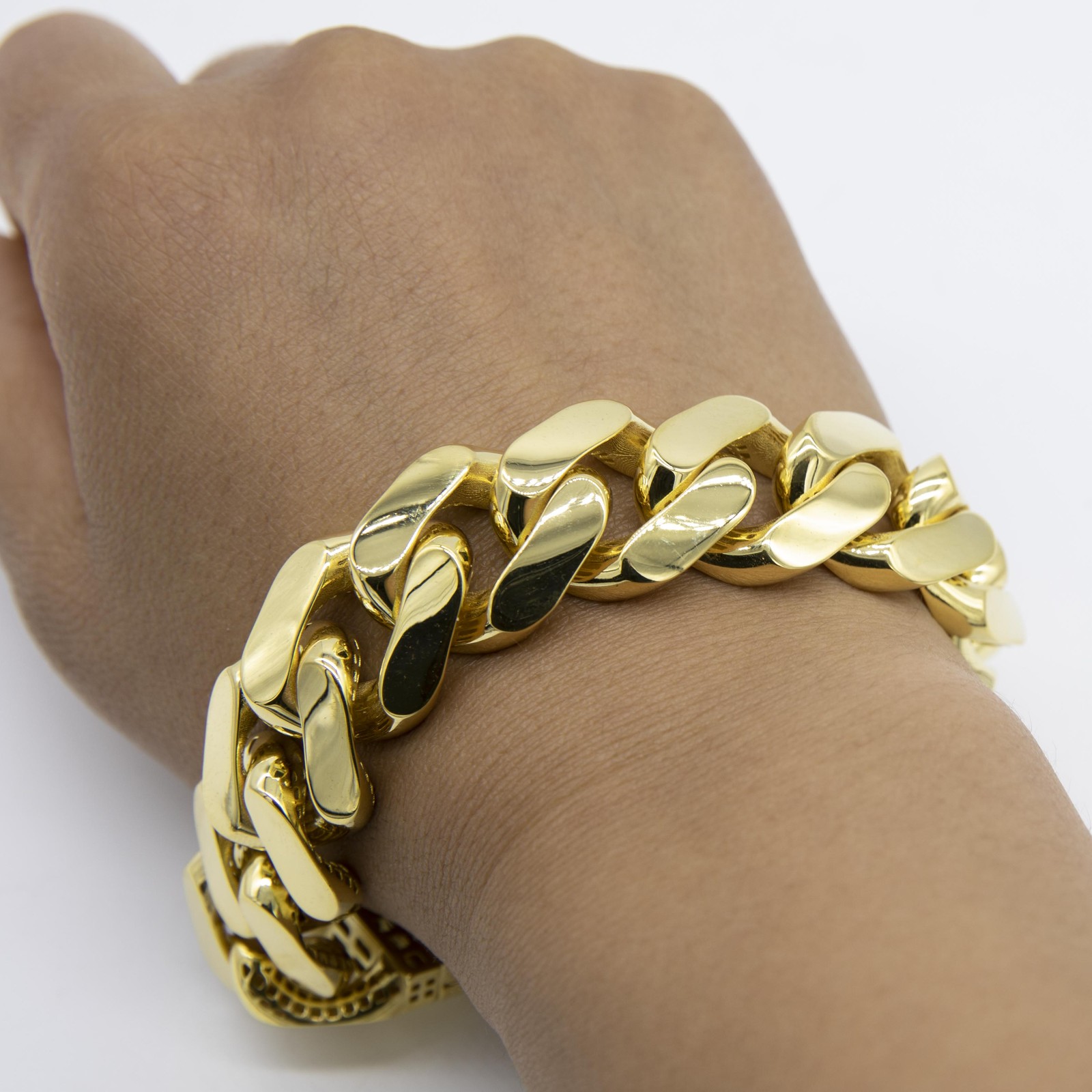 20mm Miami Cuban Royal Link Plain Box Clasp Bracelet Real 10K Yellow Gold