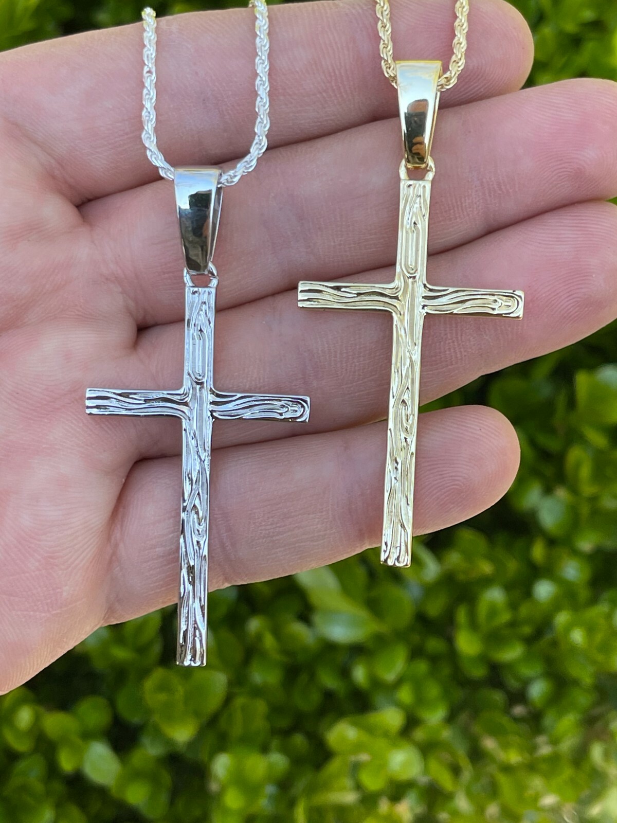Large 2″ Men’s Plain Cross Pendant Solid 925 Sterling Silver / 14k Gold Plated