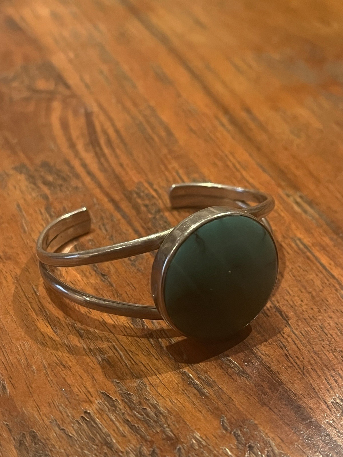 Sterling Silver Turquoise Round Bezel Open Cuff Bracelet Signed