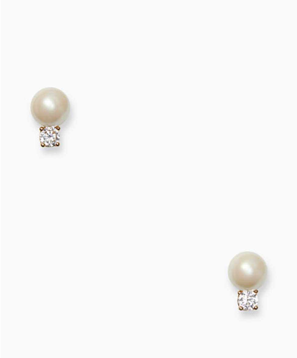 New KATE SPADE Pearls of Wisdom Studs Pearl and Chrystal Gold Plated w/ Dust Bag