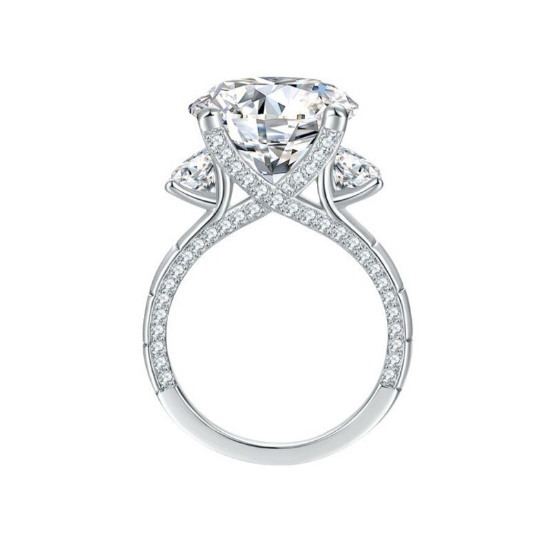 8ct Round Cut Moissanite Three Stone Engagement Ring Women 18K White Gold Plated