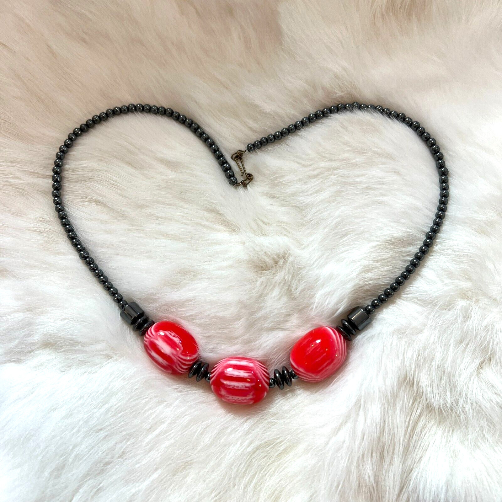 Vintage Fairy Necklace Cybergoth Stripe Bead Hematite Y2K Festival Western 15553