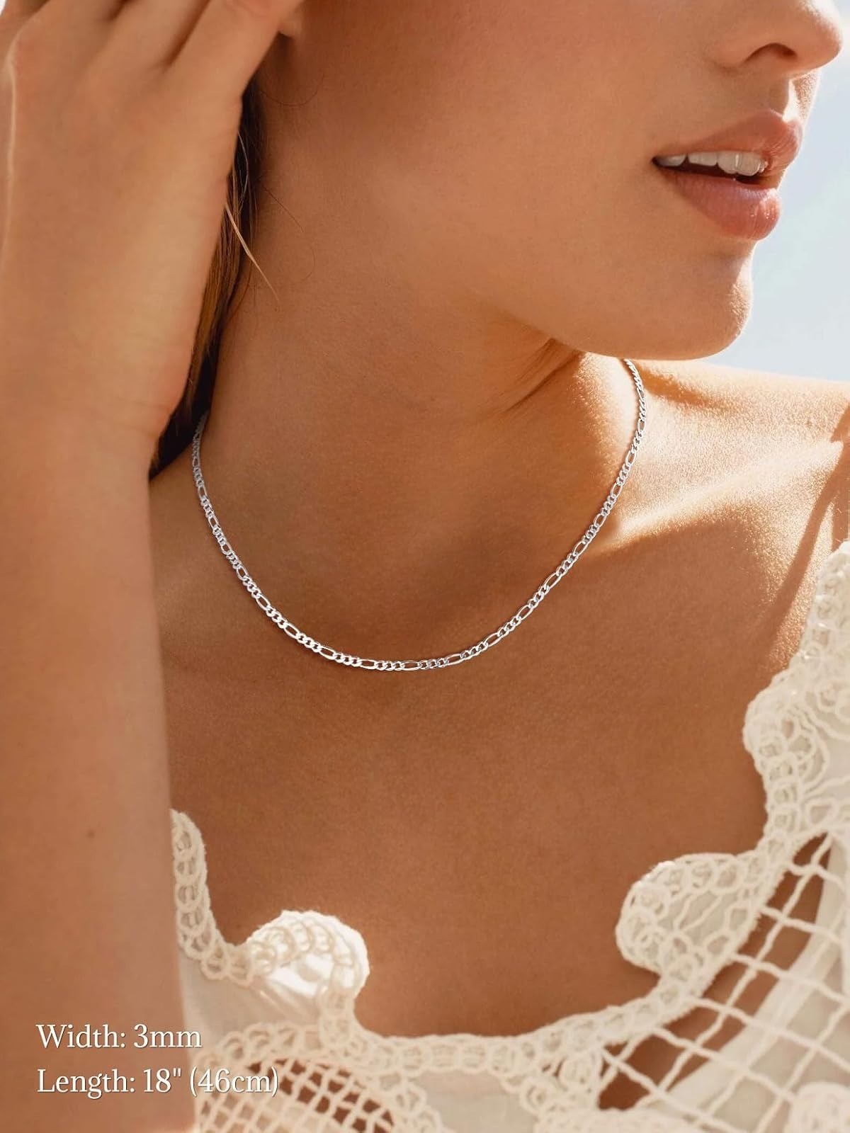 SILVERCUTE 925 Sterling Silver Figaro Chain Necklace 3mm 18in